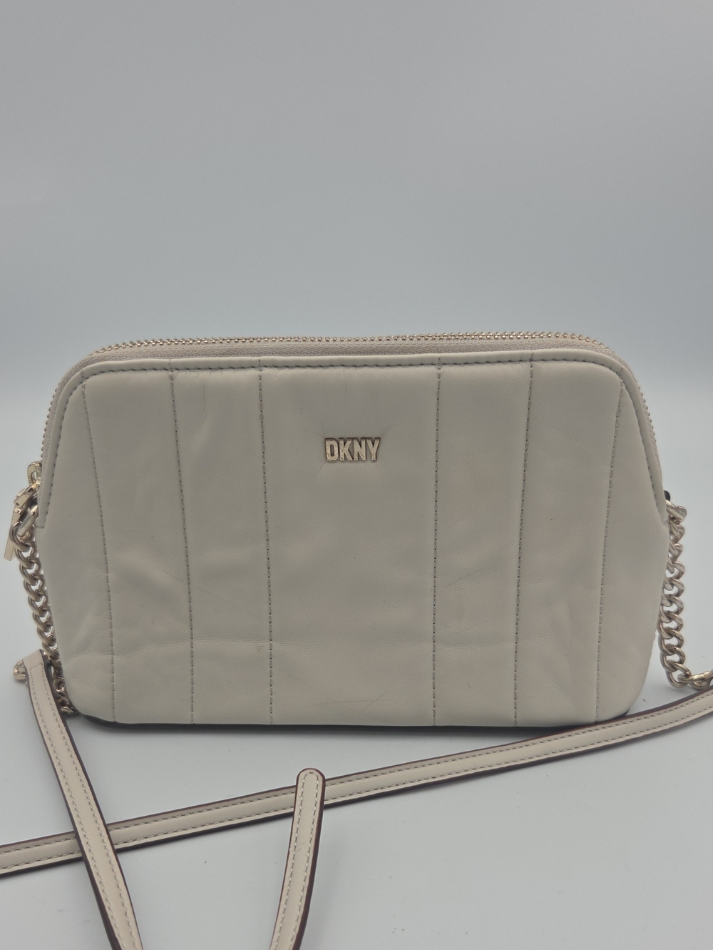 DKNY Cream Quilted Leather Crossbody with Gold Hardware